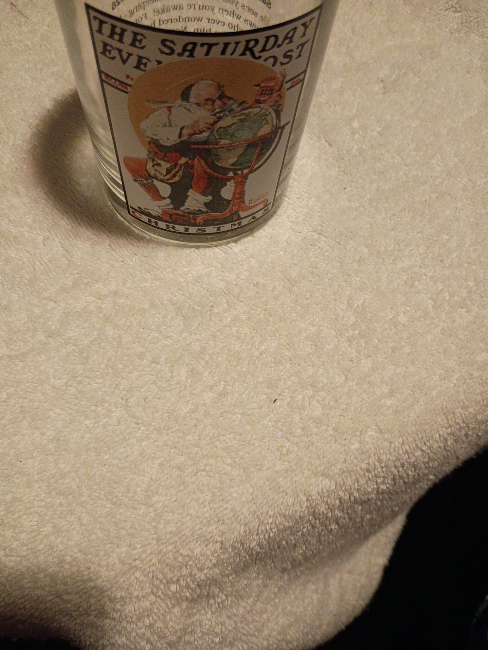 Norman Rockwell Santa Glass Tumbler with Red and Green Accents